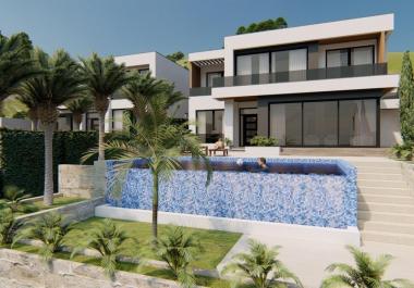 New modern villa with rooftop terrace with great panoramic sea view in Buljarica