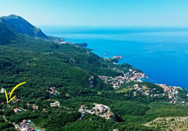 Land plot 730 m2 above Sveti Stefan for building a lux panoramic villa